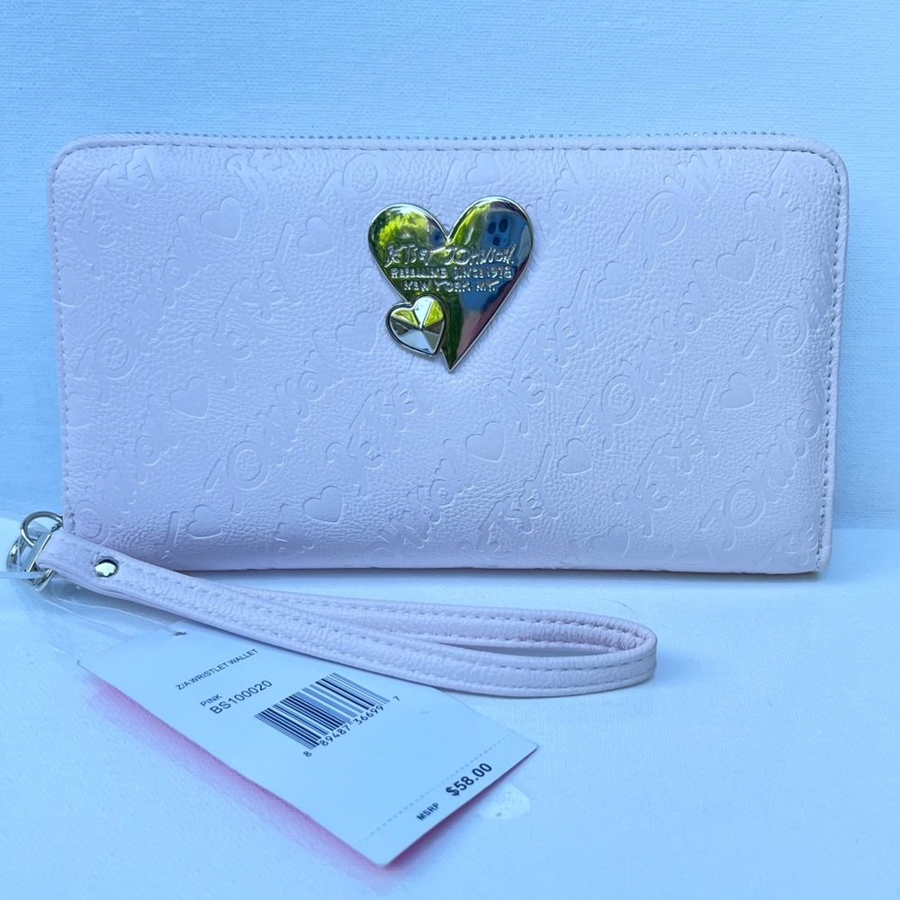 Betsey Johnson Pink Zip Around Wristlet Wallet Logo BS100020